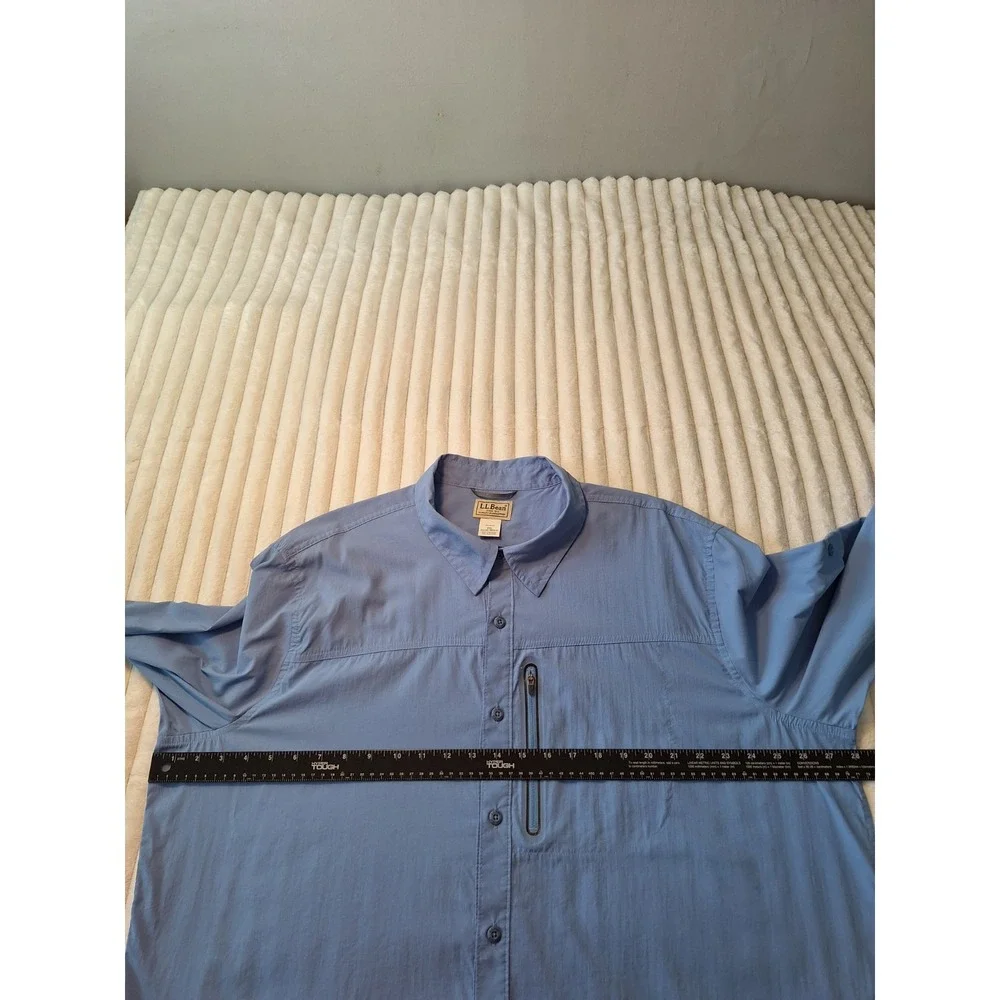 L.L. Bean‎ Nylon Vented Fishing Button Up Shirt Mens XXL Blue Hiking Camping